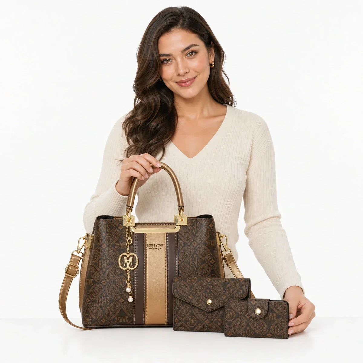 3-Piece Women's Bag Set in Printed Fabric - Margot